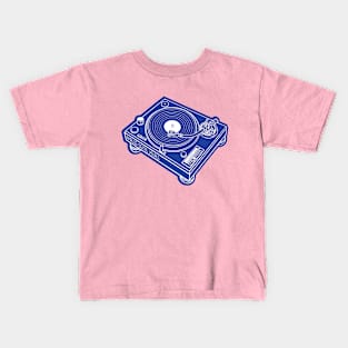 Turntable (White Lines + Dark Cornflower Blue Drop Shadow) Analog / Music Kids T-Shirt